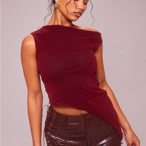 Pretty Little Thing Asymmetric Neck Mesh Top - US 6